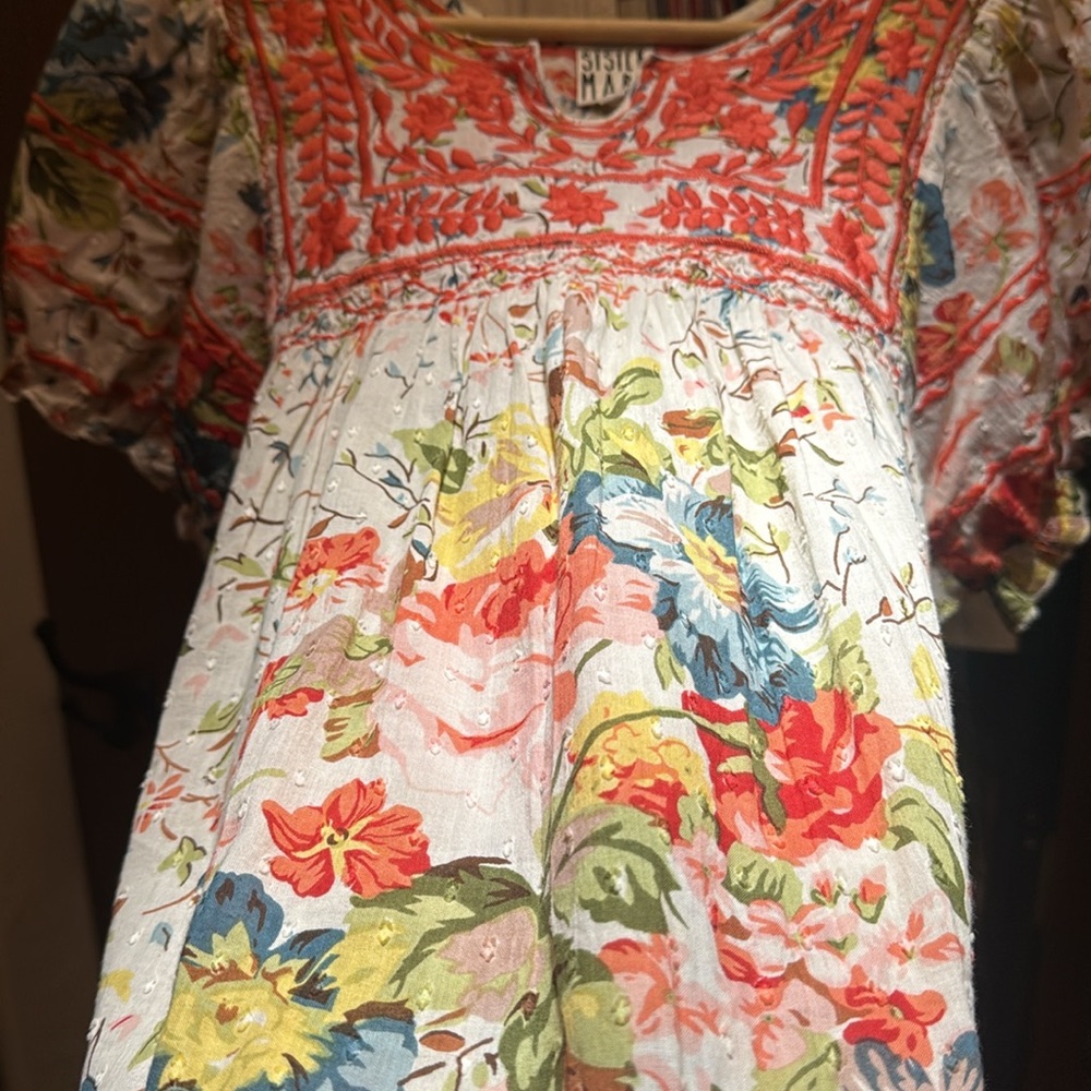 Sister Mary Coral Embroidered Floral Peasant Blouse - Picture 4 of 6